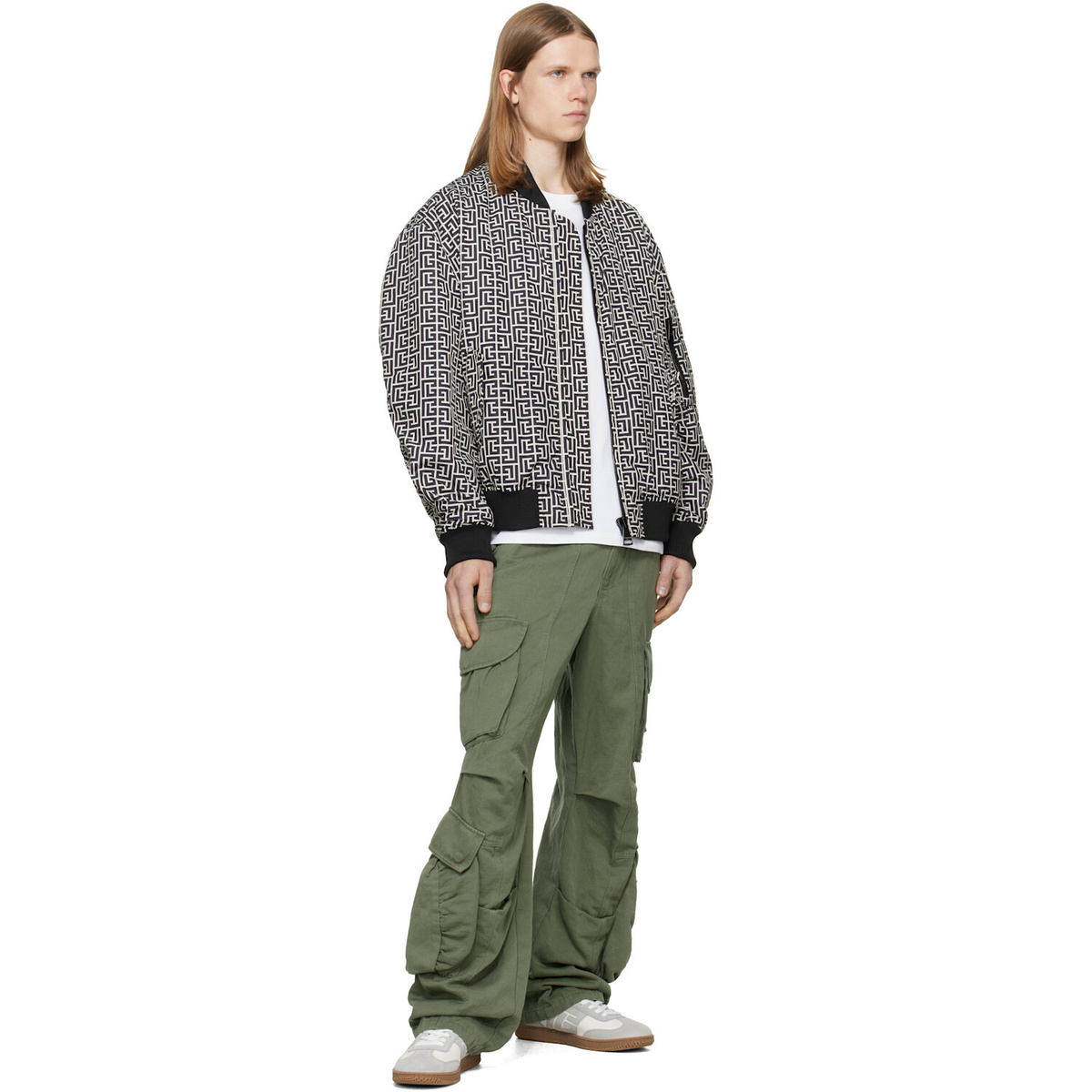 BALMAIN Khaki Cotton Linen Cargo Pants