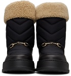 Gucci Black & Beige Chevron Horsebit Boots