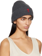 AMI Paris Gray Red Ami de Cœur Beanie