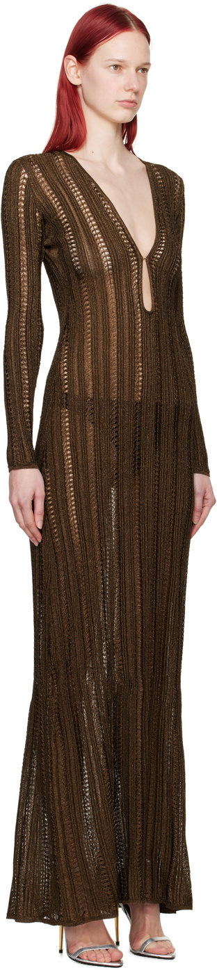tom ford brown dress TOM FORD Plunging Cowl-Neck Sleeveless Maxi Dress