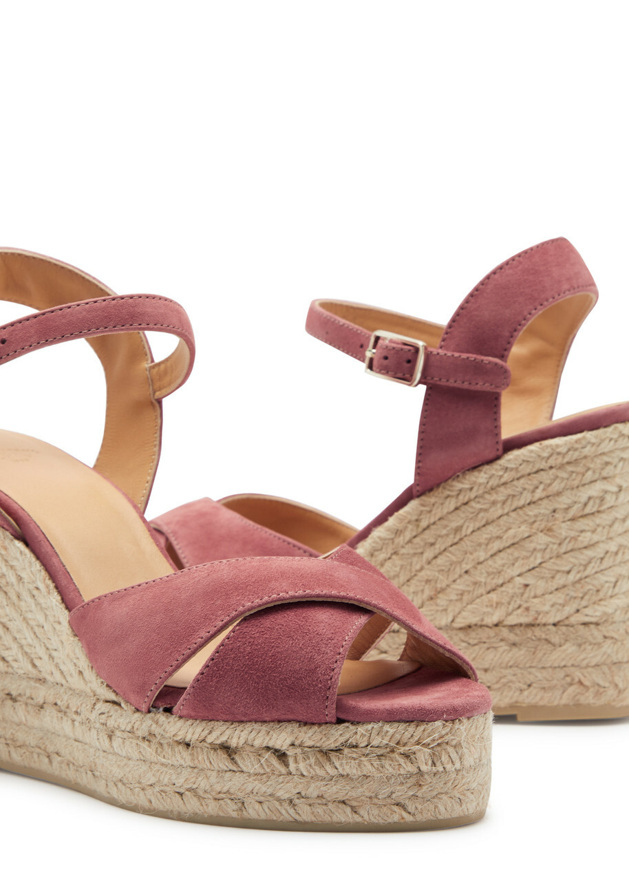 Castañer Blaudell 80 Suede Wedge Espadrilles Pink Castaner