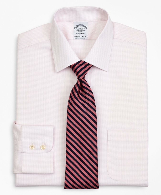 Photo: Brooks Brothers Men's Stretch Regent Regular-Fit Dress Shirt, Non-Iron Twill Ainsley Collar Micro-Check | Pink