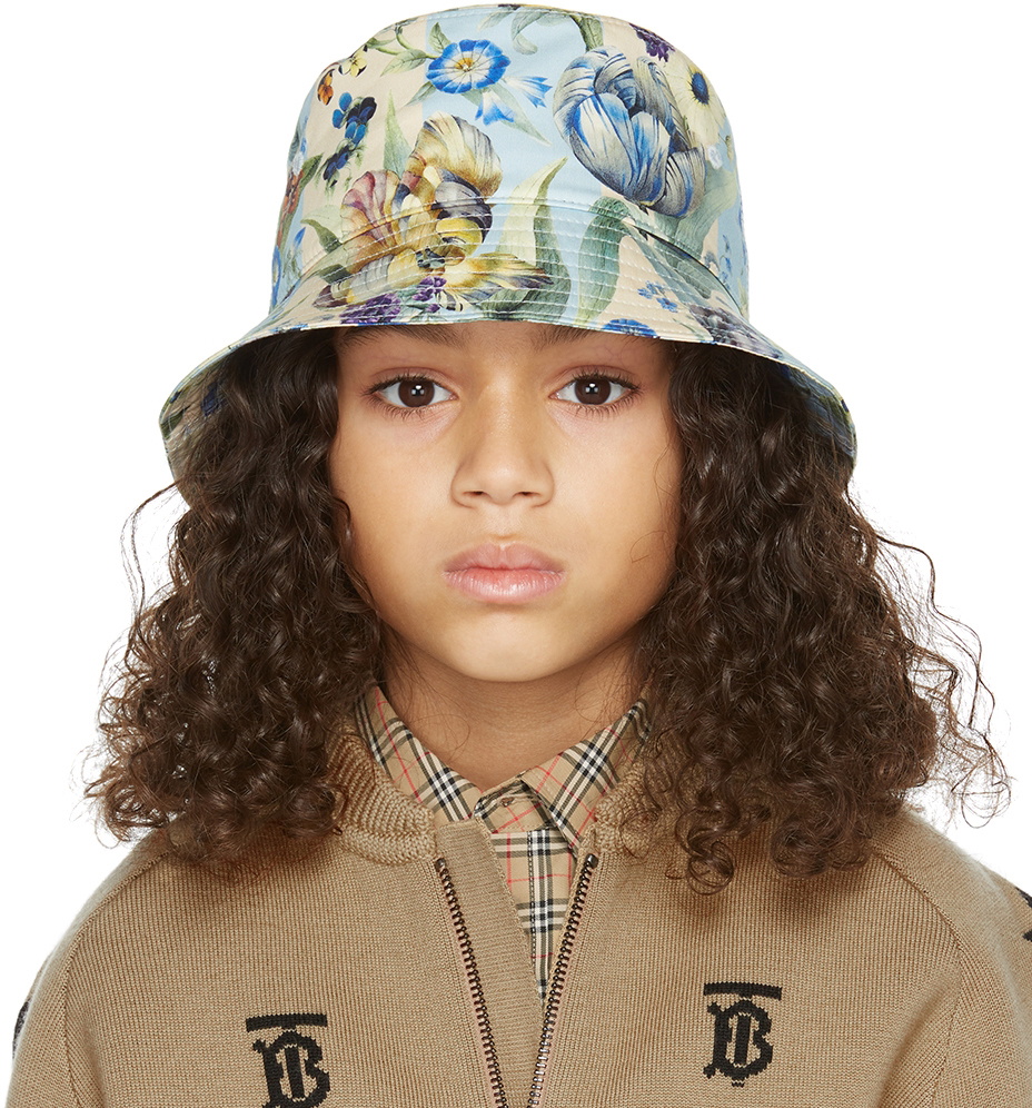 Burberry White/Blue TB Monogram Print Cotton Bucket Hat Burberry