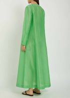 Tory Burch Pleated Linen and Silk-blend Midi Kaftan Dress Bright Green