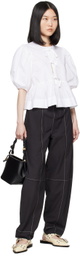 GANNI White Wide Welt Buckle Ballerina Flats