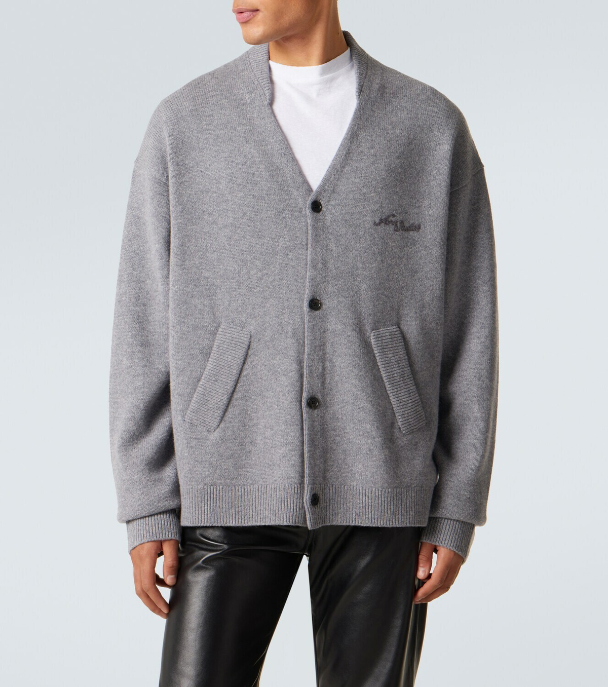 トップス 2022AW Acne Studios Wool Cardigan Gray Acne Studios - Wool V-Neck Cardigan - Dark Grey Melange