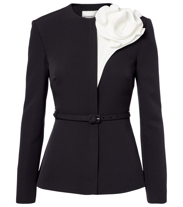 Photo: Roland Mouret Floral-appliqué peplum crêpe blazer