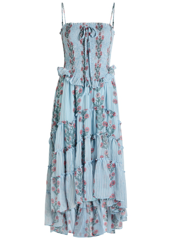 Photo: Free People Alejandra Floral Tiered Chiffon Midi Dress Blue