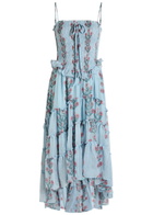 Free People Alejandra Floral Tiered Chiffon Midi Dress Blue