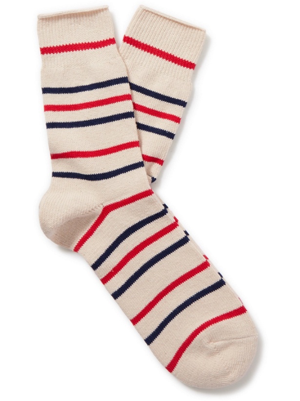 Photo: Anonymous Ism - Striped Cotton-Blend Socks - Red
