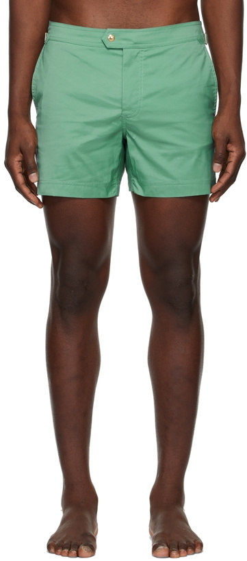 Photo: TOM FORD Green Compact Poplin Swim Shorts