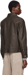 Kijun Brown Stitched Faux-Leather Jacket