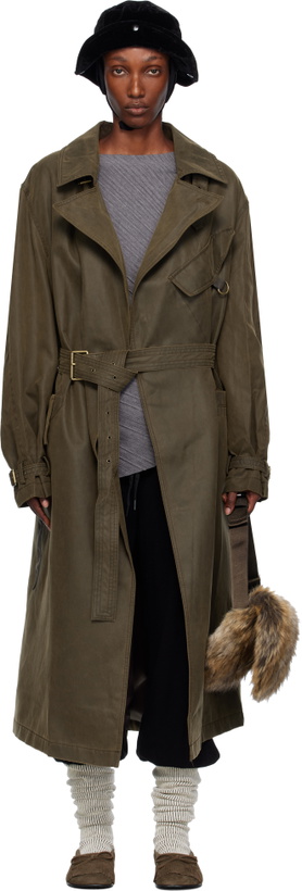 Photo: OPEN YY Khaki Motorcycle Maxi Trench Coat