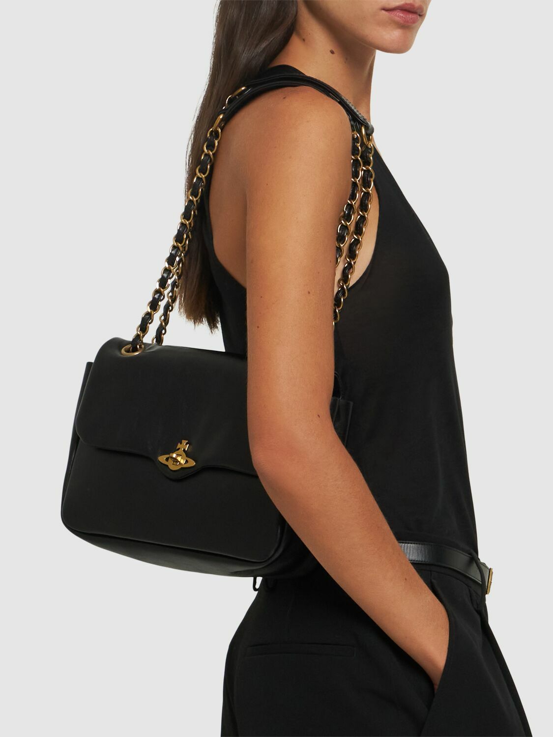 VIVIENNE WESTWOOD Anita Chain Polished Leather Bag Vivienne