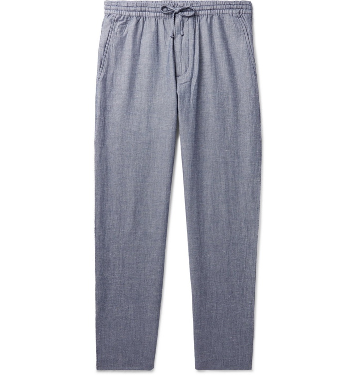 Photo: Club Monaco - Tapered Stretch Cotton and Linen-Blend Drawstring Trousers - Blue