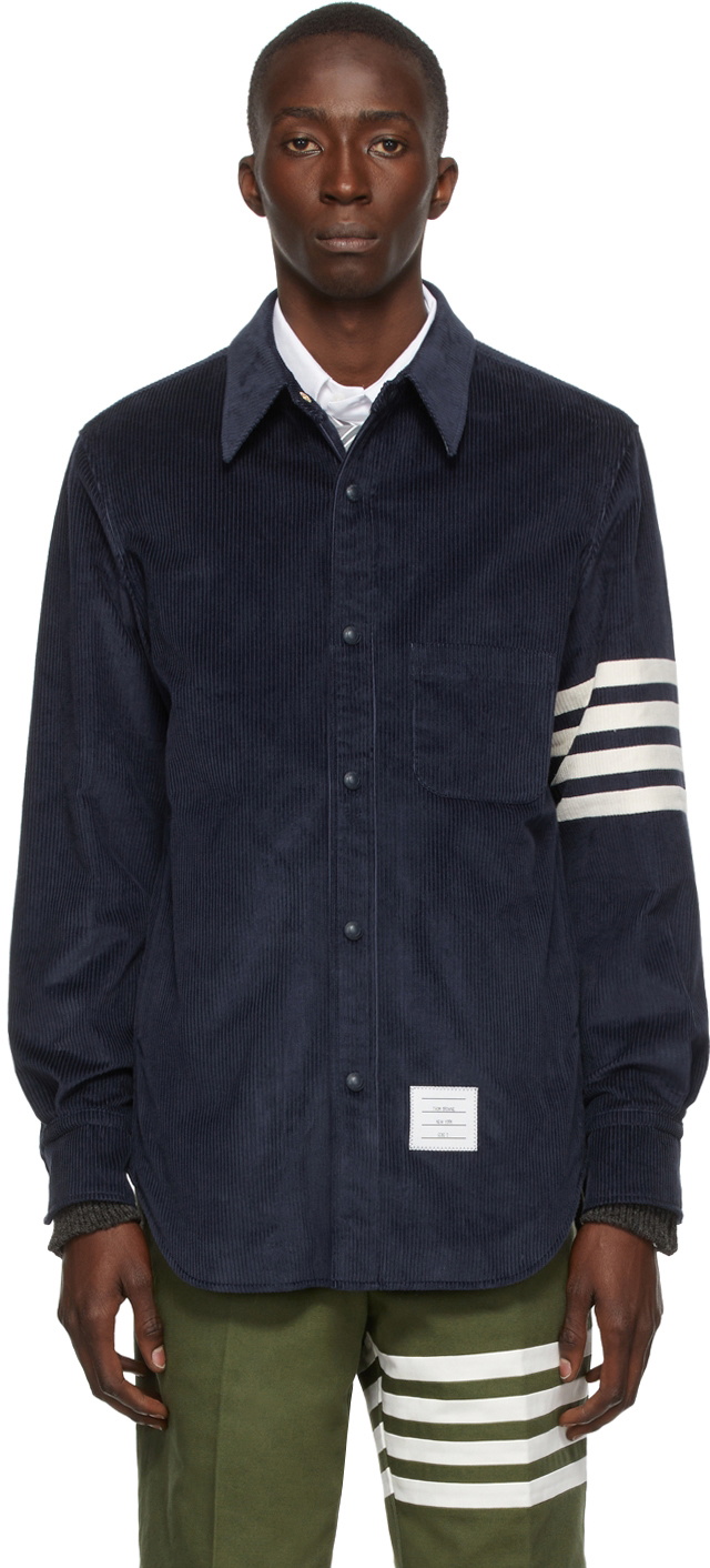 Thom Browne Navy Corduroy 4-Bar Snap Front Shirt Jacket