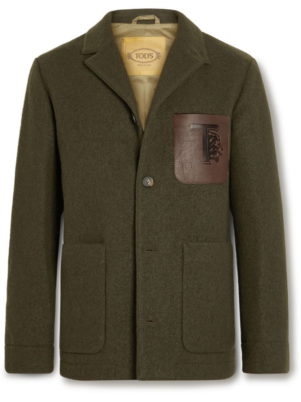 Photo: Tod's - Logo-Debossed Leather-Trimmed Shetland Wool Blazer - Green