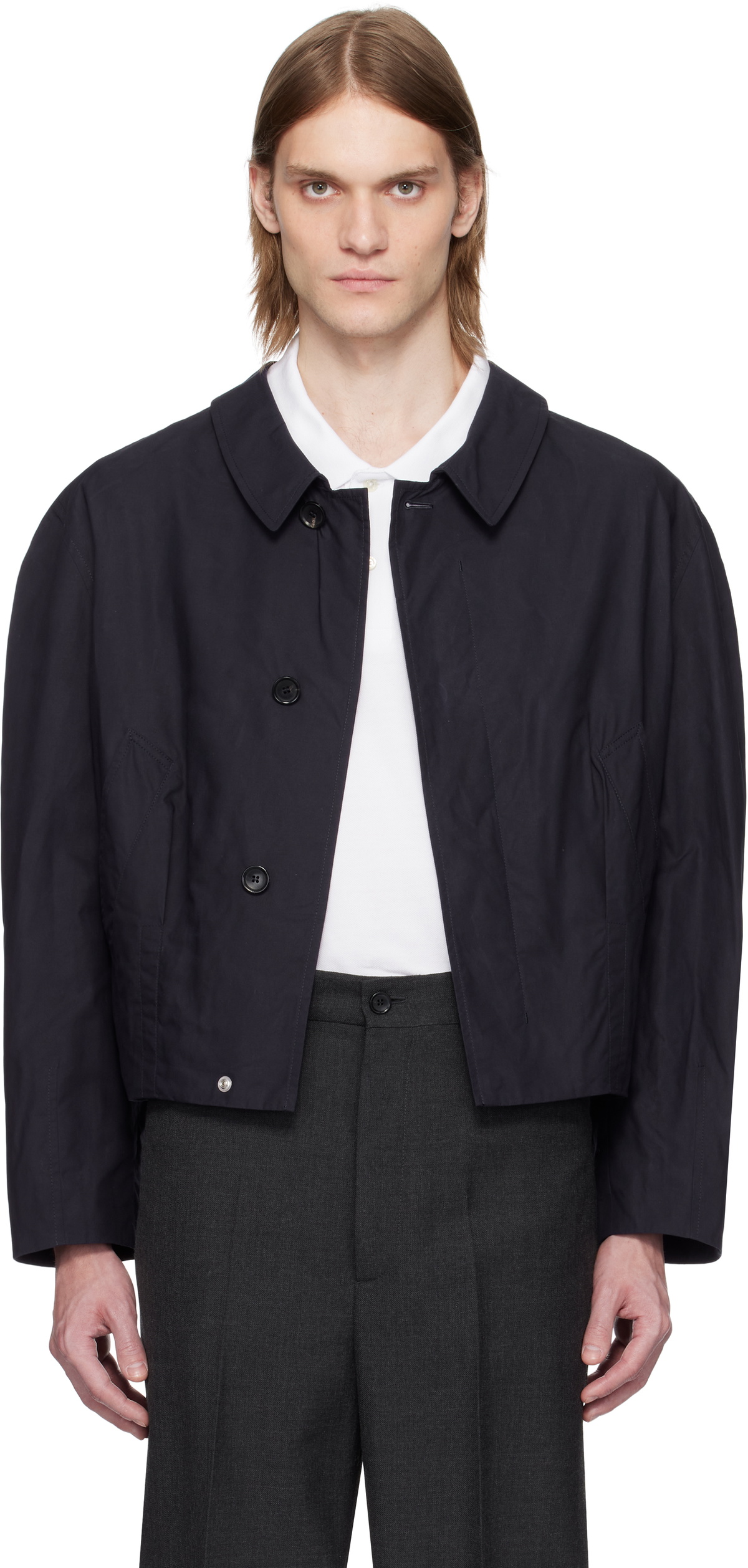 Bally Navy Taffeta Bomber Jacket