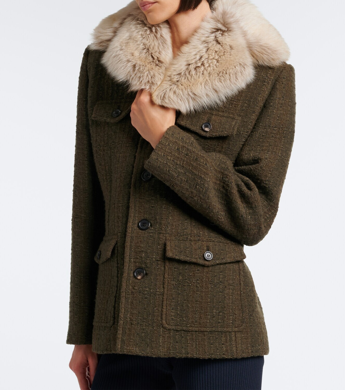 Saint Laurent Shearling-trimmed wool-blend tweed jacket