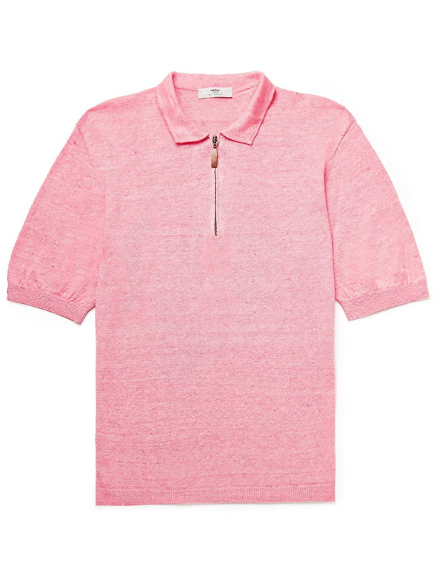 Photo: INIS MEÁIN - Knitted Linen and Cotton-Blend Half-Zip Polo Shirt - Pink