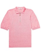 INIS MEÁIN - Knitted Linen and Cotton-Blend Half-Zip Polo Shirt - Pink