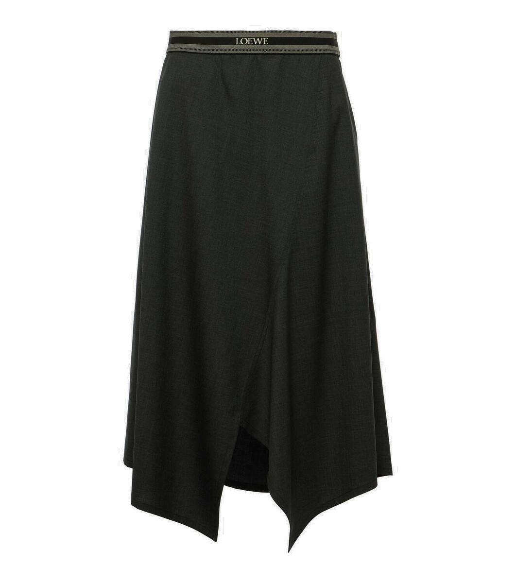 【関税&送料込】Loewe Skirts Black Loewe Asymmetric wool midi skirt Loewe