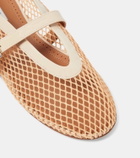 Alaïa Leather-trimmed fishnet ballet flats