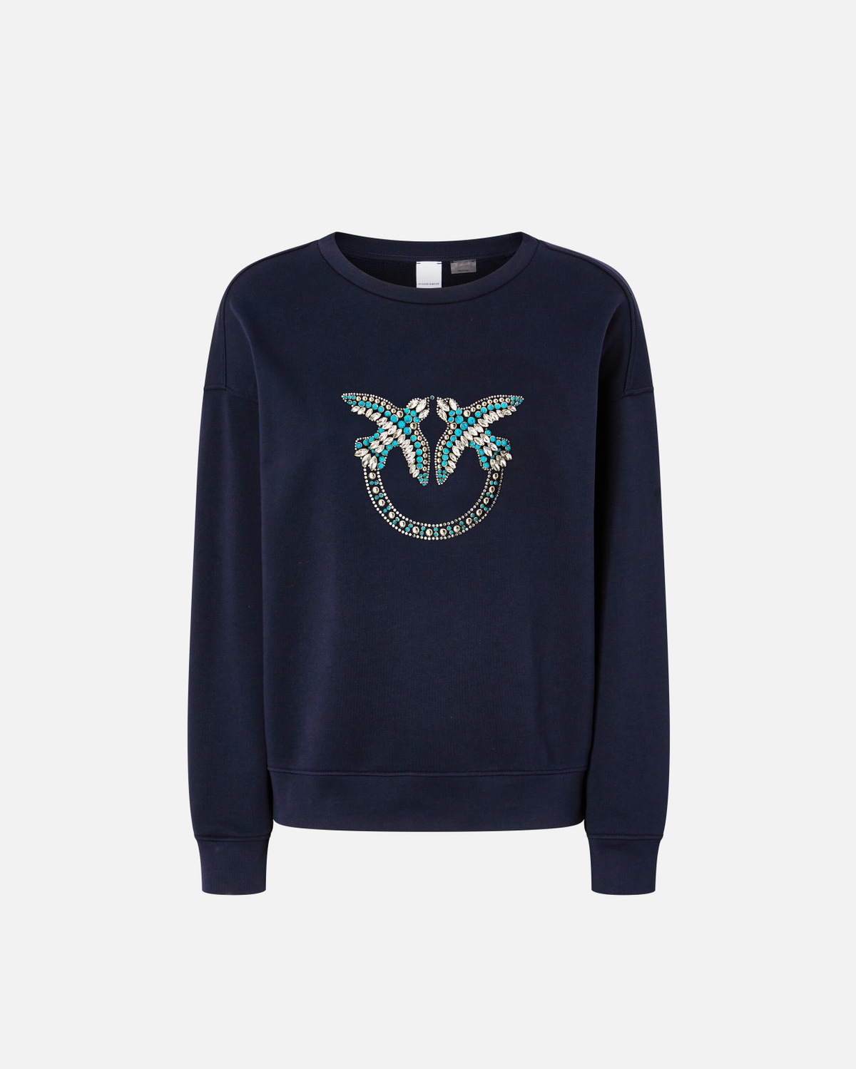 Pinko Crew Neck Sweatshirt With Love Birds Jewel Embroidery Abyss Blue