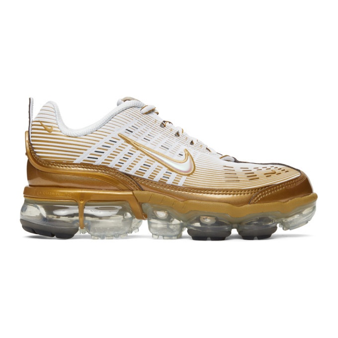 Photo: Nike White and Gold Air VaporMax 360 Sneakers