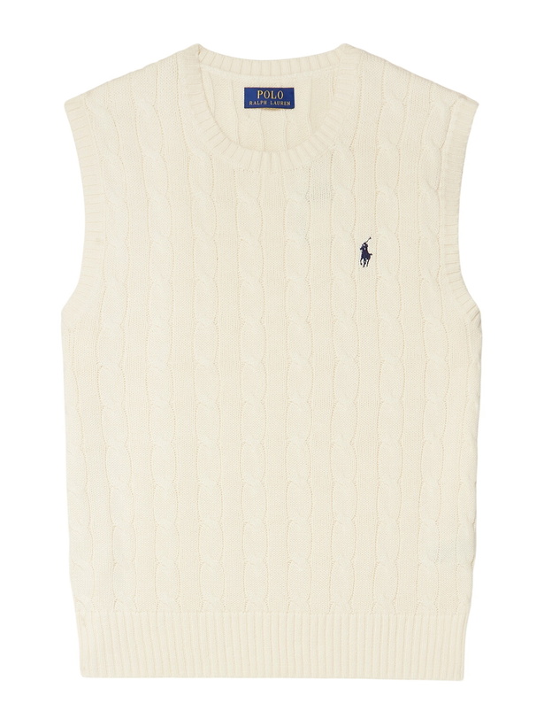 Photo: Polo Ralph Lauren - Logo-Embroidered Cable-Knit Cotton Vest - Neutrals
