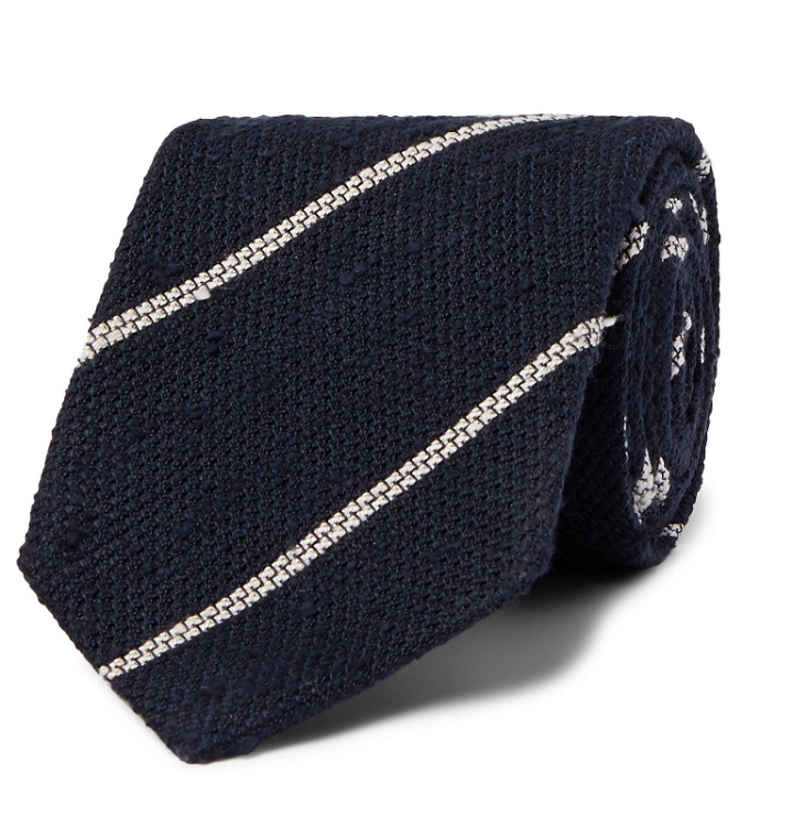 Photo: Drake's - 8cm Striped Slub Silk Tie - Blue
