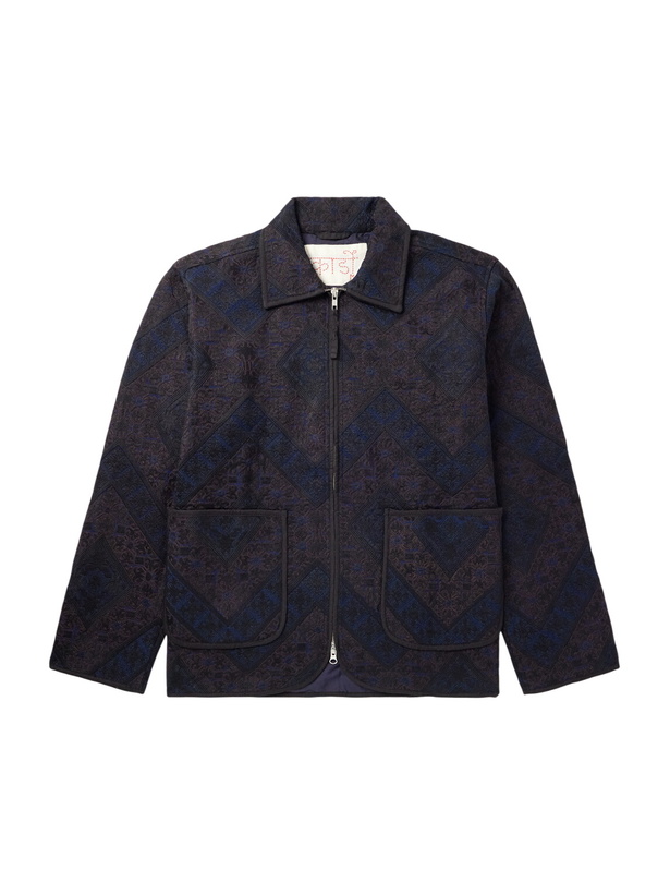 Photo: Kardo - Paiwand Studio Amardeep Embroidered Cotton-Herringbone Jacket - Blue