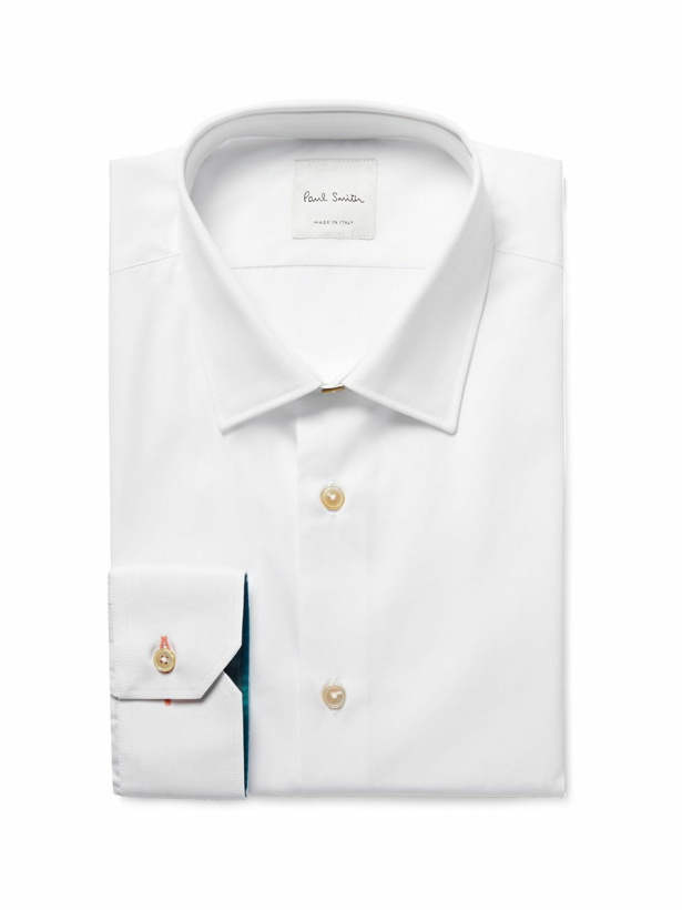 Photo: Paul Smith - White Slim-Fit Contrast-Cuff Cotton-Poplin Shirt - White