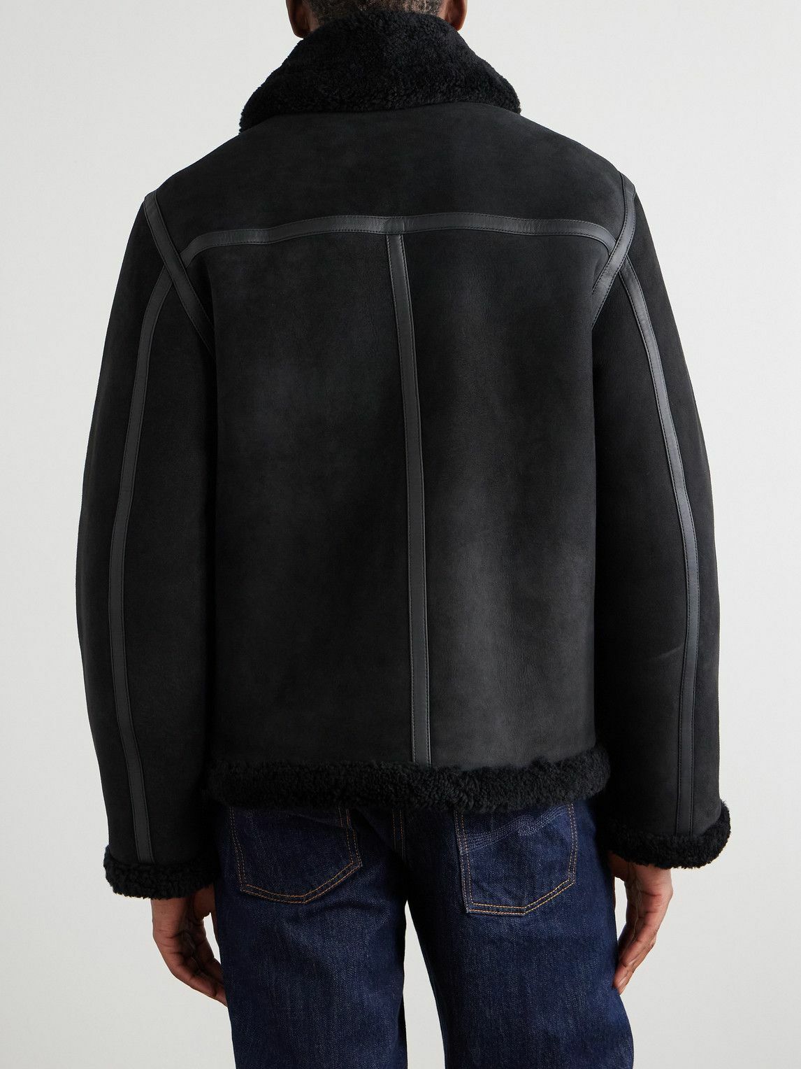 Officine Générale - Isaac Leather-Trimmed Shearling Jacket - Black