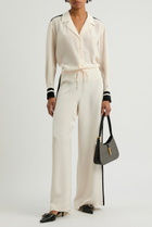 Frame Stripe-trim Silk Shirt Cream