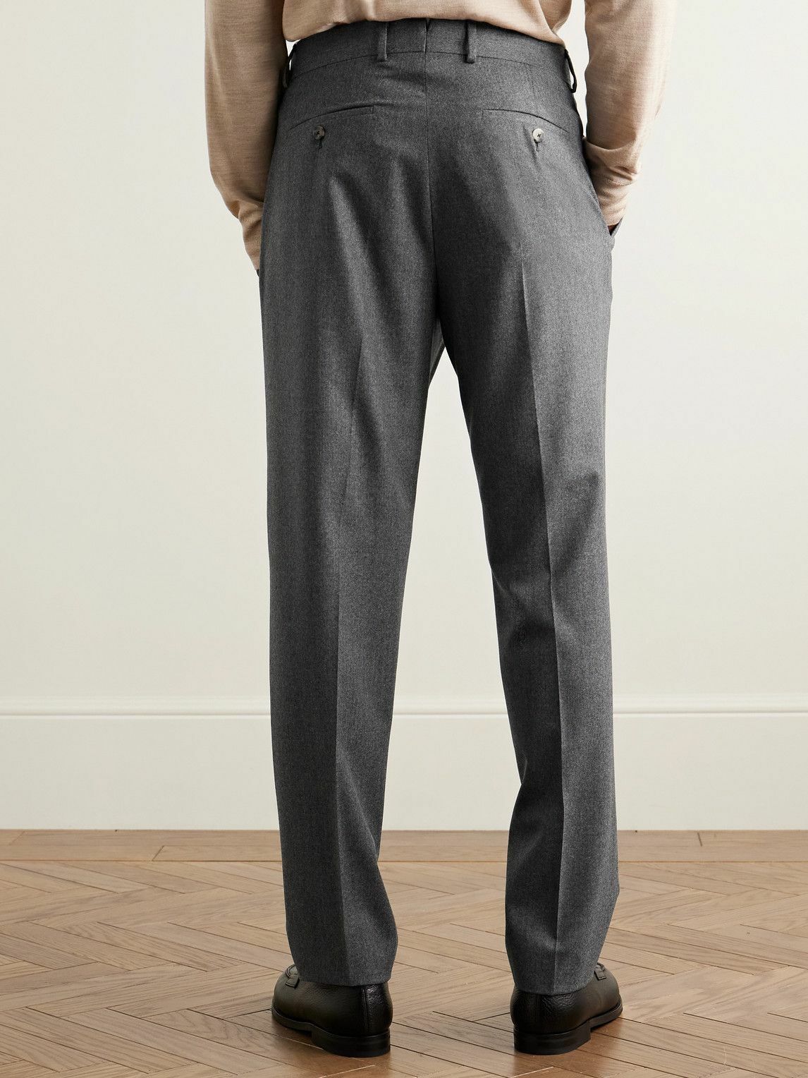 Caruso - Slim-Fit Pleated Wool Trousers - Gray