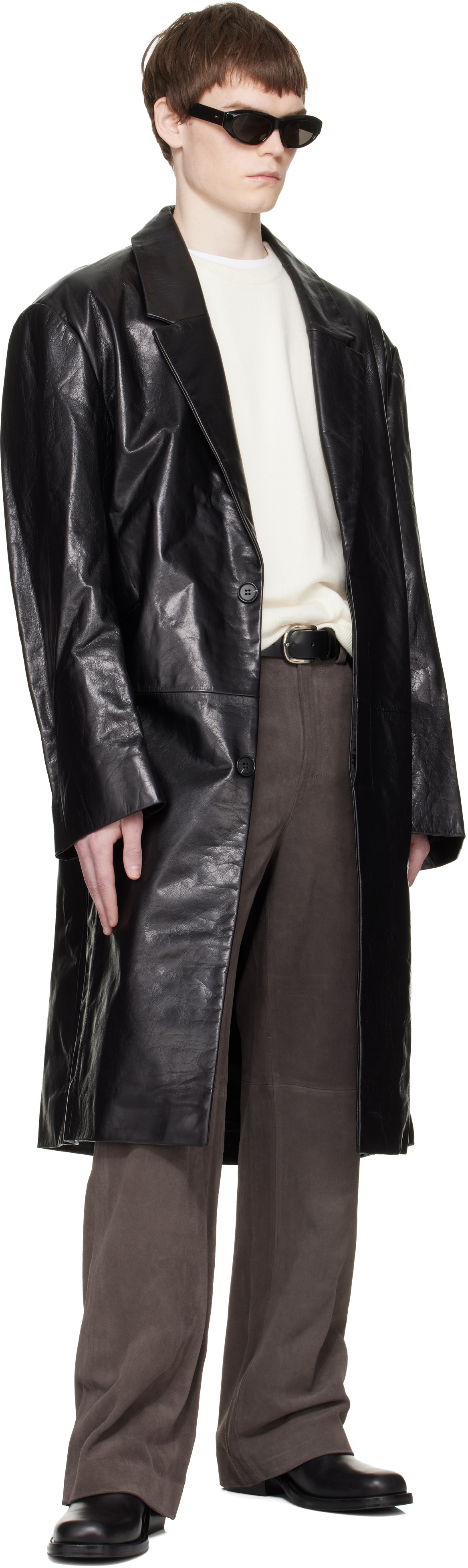 Entire Studios Black Single Breasted Leather Coat