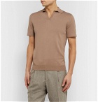 Saman Amel - Slim-Fit Mercerised Cotton and Silk-Blend Polo Shirt - Brown