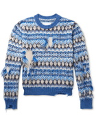 Maison Margiela - Slim-Fit Distressed Fair Isle Wool and Cotton-Blend Jacquard Sweater - Blue