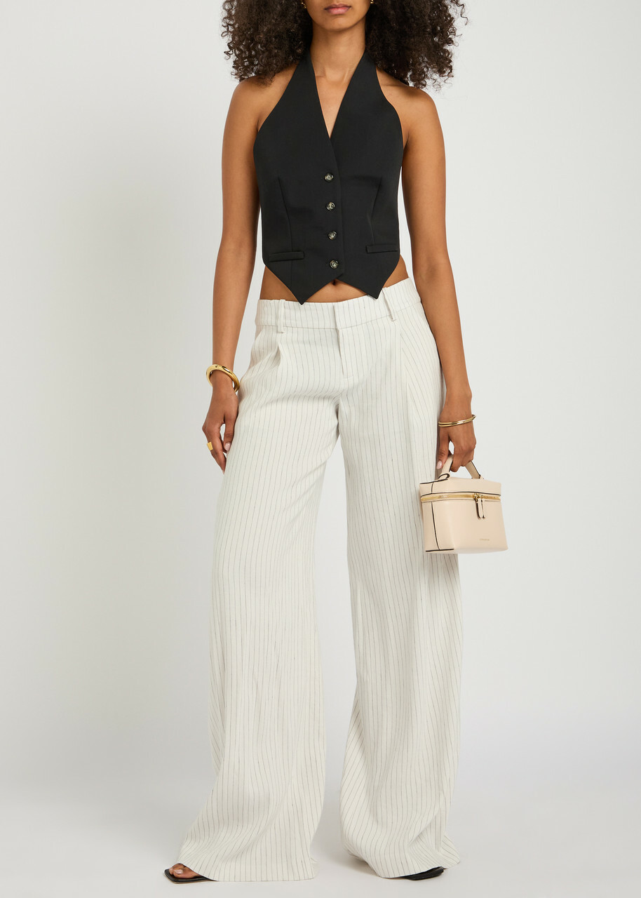 Alice + Olivia Eric Pinstriped Linen-blend Trousers Black And White