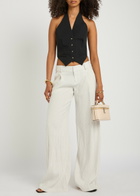 Alice + Olivia Eric Pinstriped Linen-blend Trousers Black And White