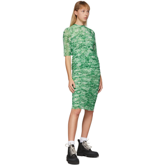 ganni green mesh dress GANNI Green Mesh Floral Dress GANNI