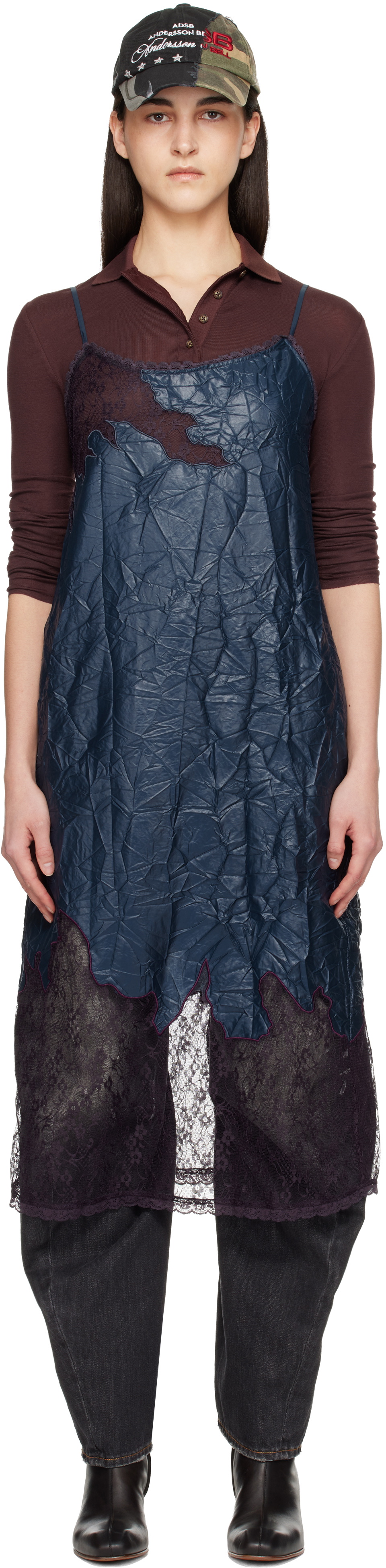 Andersson Bell Navy Embroidery Lace Midi Dress