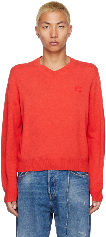 Photo: Acne Studios Red Embroidered V-Neck