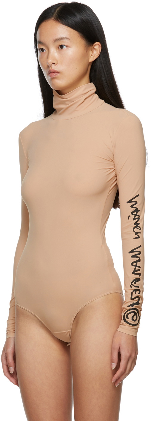 MM6 Maison Margiela Beige Logo Bodysuit for Women