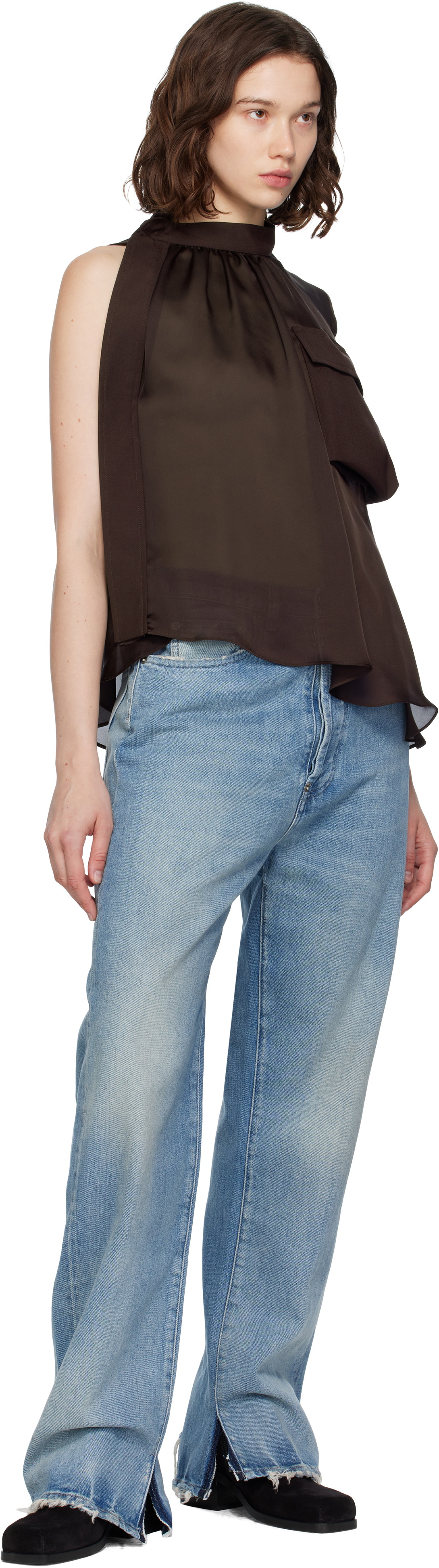 sacai Brown Suiting Mix Pullover Blouse Sacai