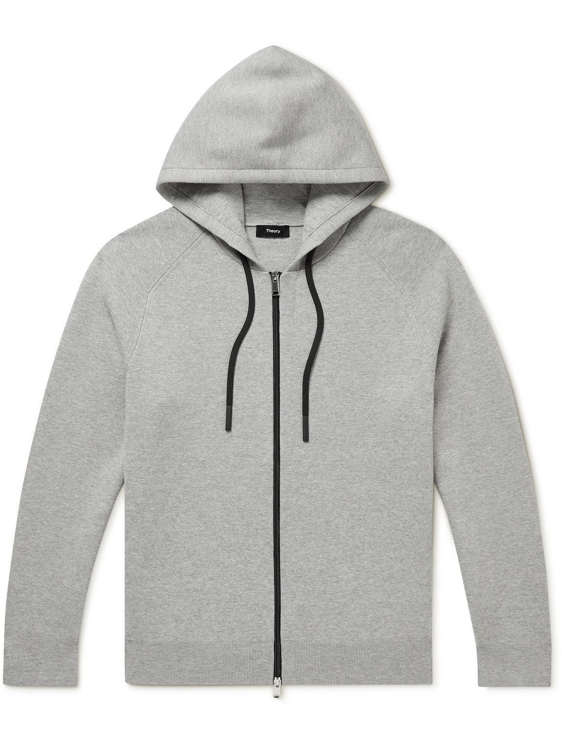 【SATIIIZ】Senor Wool Knit Hood Zip-Up Theory - Jago Stretch-Knit Zip-Up Hoodie - Gray Theory