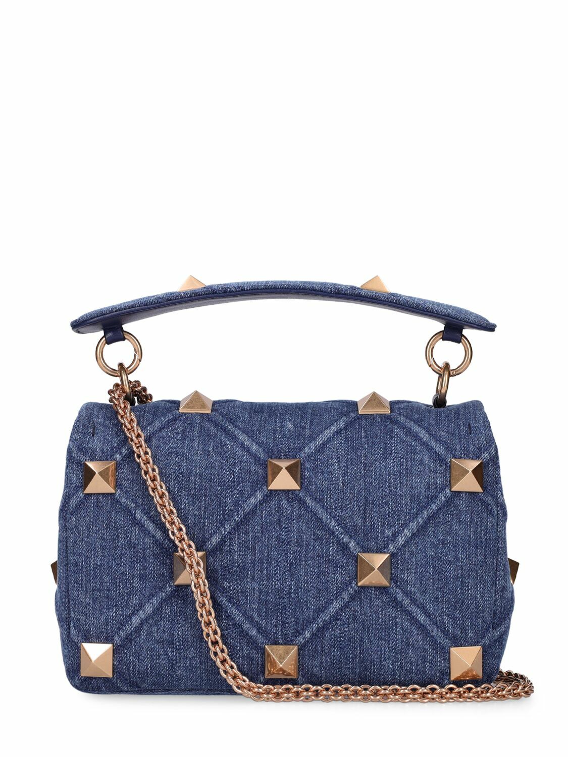 VALENTINO GARAVANI Roman Stud Denim Shoulder Bag