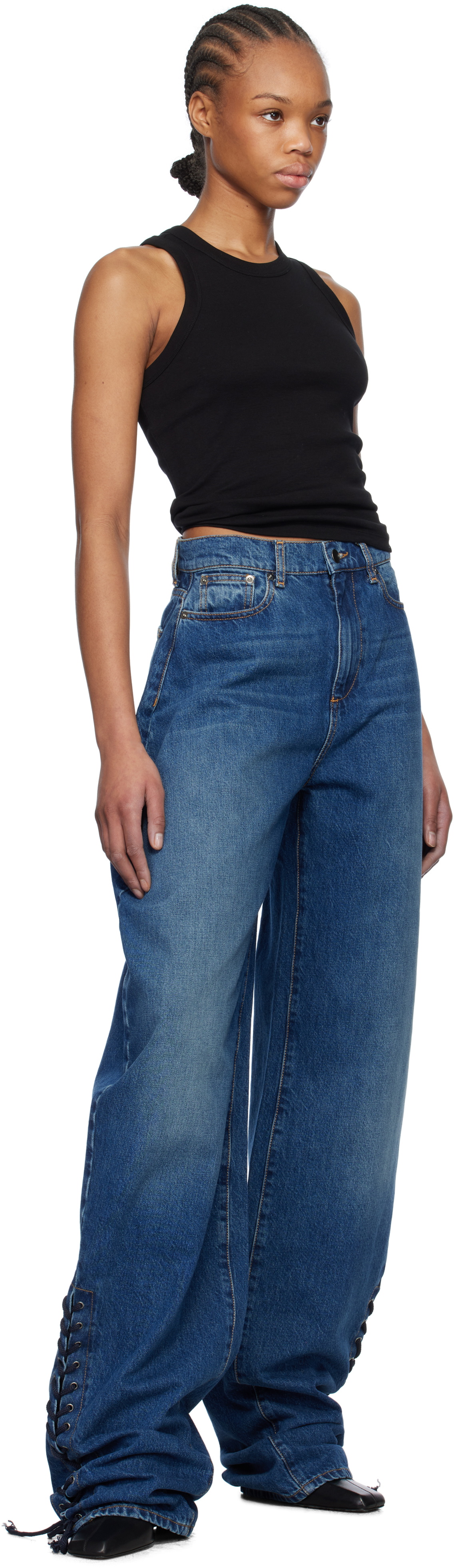 Mônot Blue Baggy Lace Up Jeans