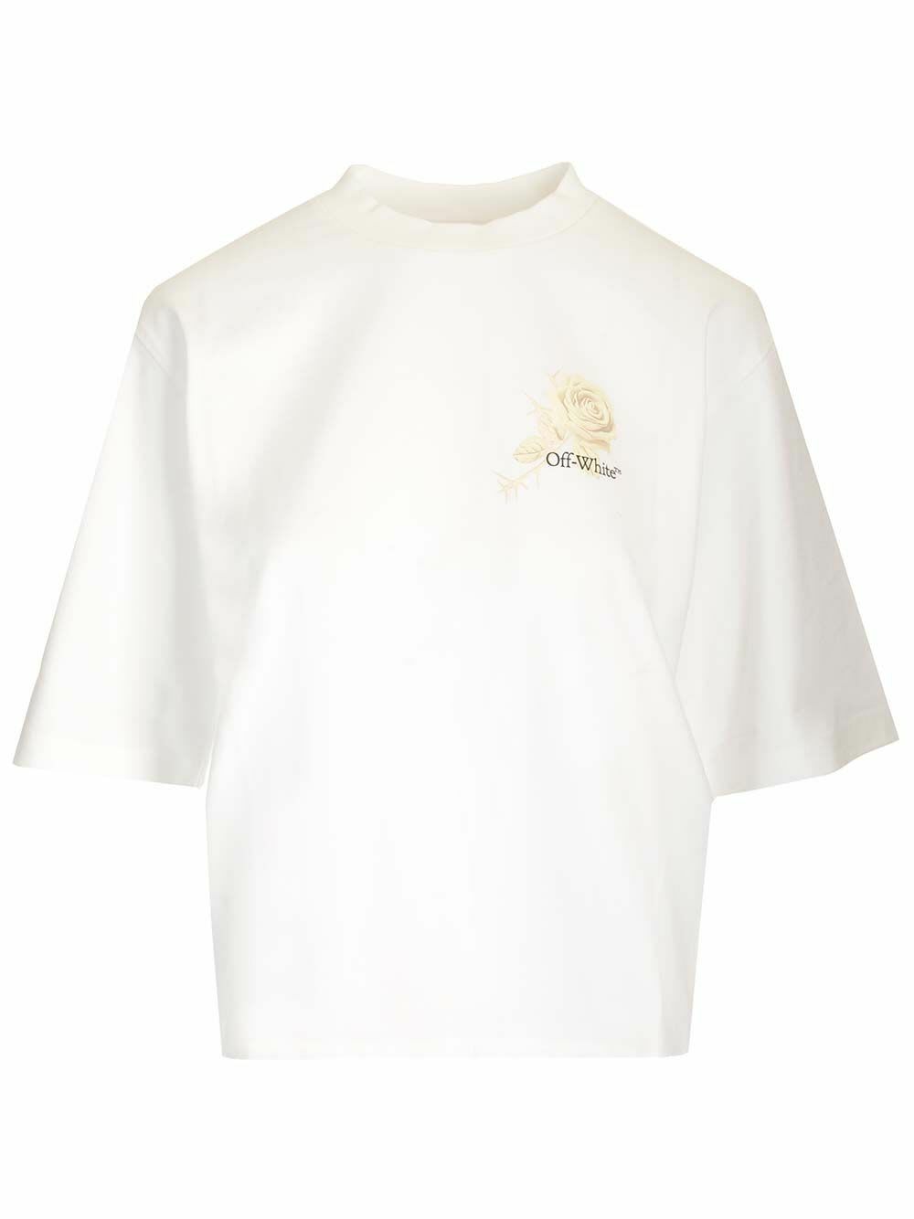 【送料&関税込】Off-White White Crop T-shirt With Logo OFF-WHITE - Logo Cotton Blend Cropped T-shirt Off-White